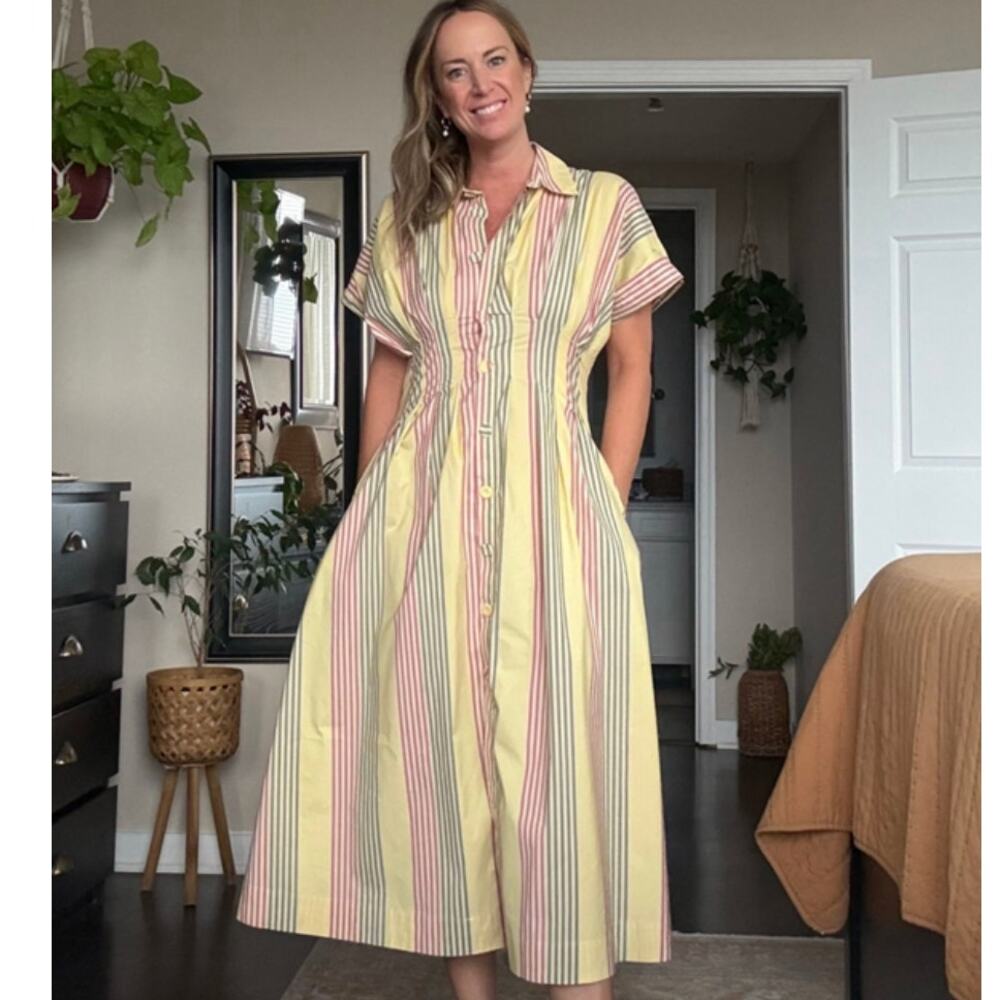 EXQUISE Tobie Midi Dress in Yellow Stripe Size Small NWT